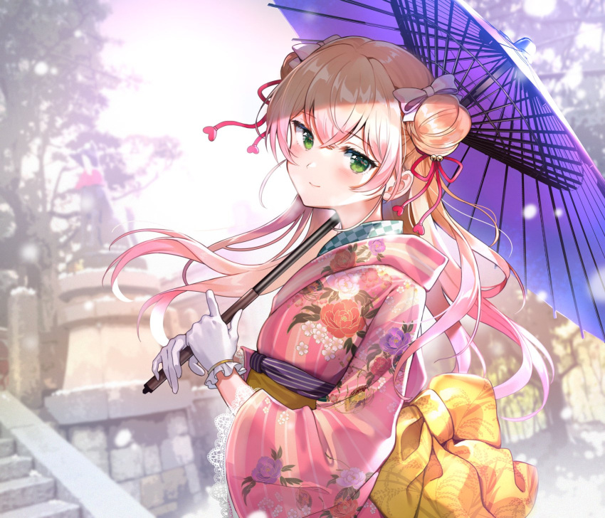 1girl, alternate_costume, blonde_hair, blush, bow, checkered, closed_mouth, commentary