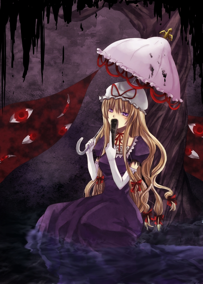 dress, elbow_gloves, gap, gloves, parasol, touhou, umbrella, umecha