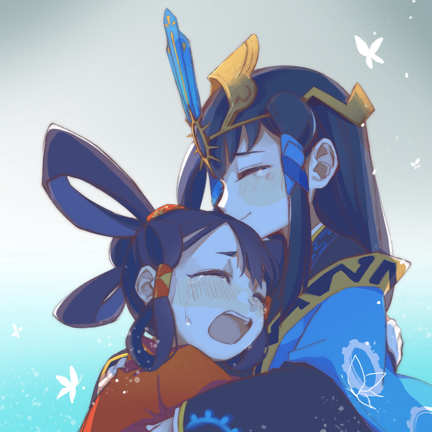 2girls, blush, crying, highres, hug, japanese_clothes, kimono, kokorowa-hime