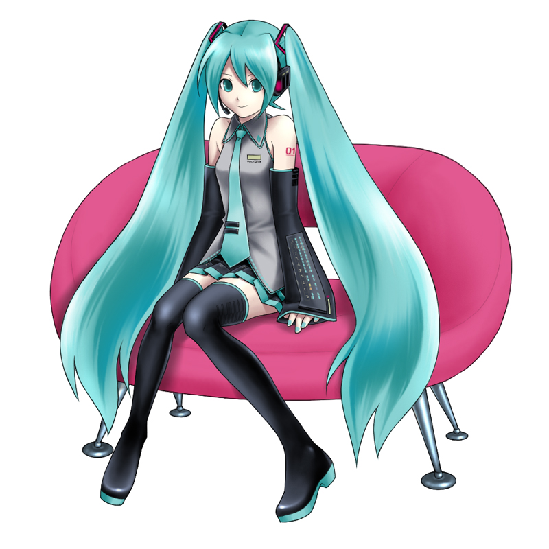 asami_(pixiv866), detached_sleeves, green_eyes, green_hair, hatsune_miku, headphones, long_hair, microphone