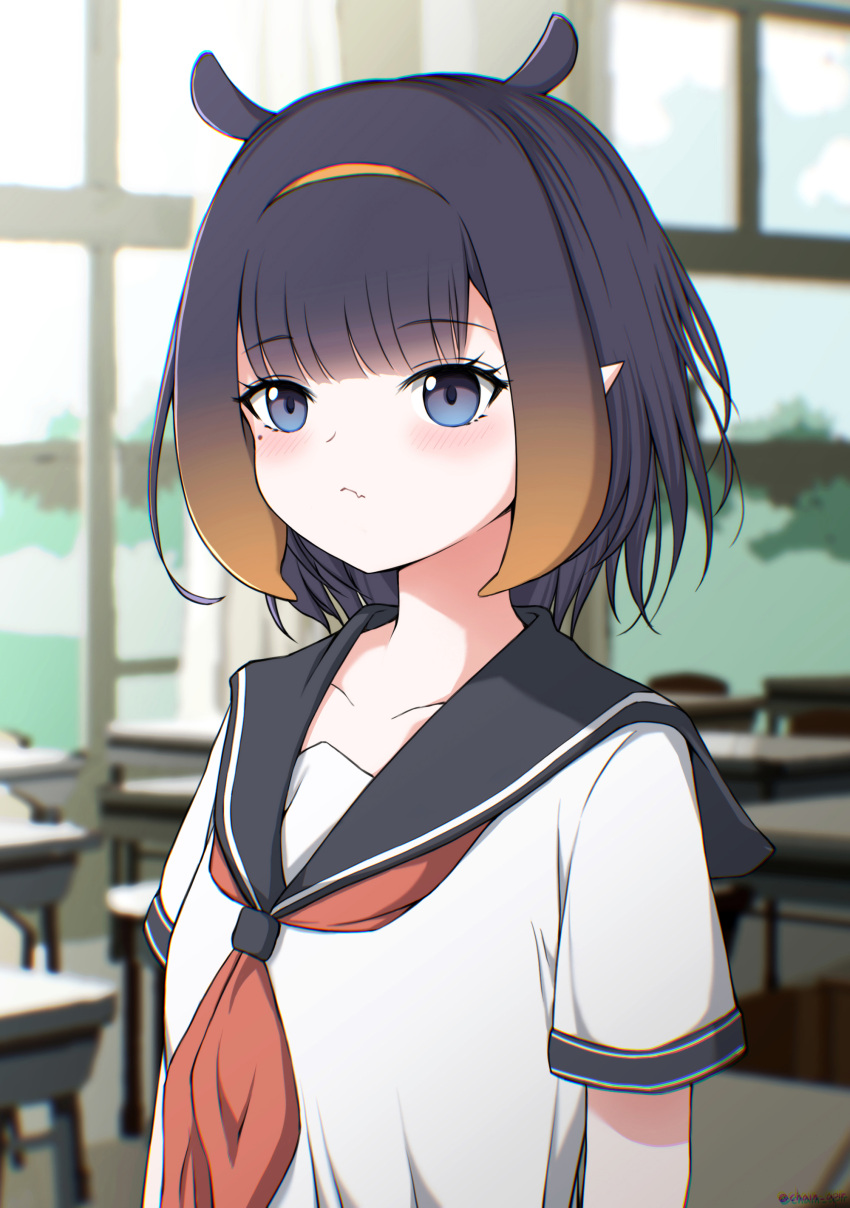 1girl, absurdres, alternate_costume, alternate_hair_length, alternate_hairstyle, artist_name, bangs, black_hair