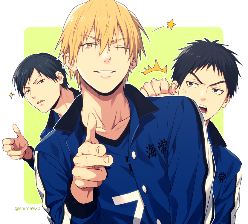 3boys, ;), ^^^, anger_vein, angry, bangs, basketball_uniform, black_eyes