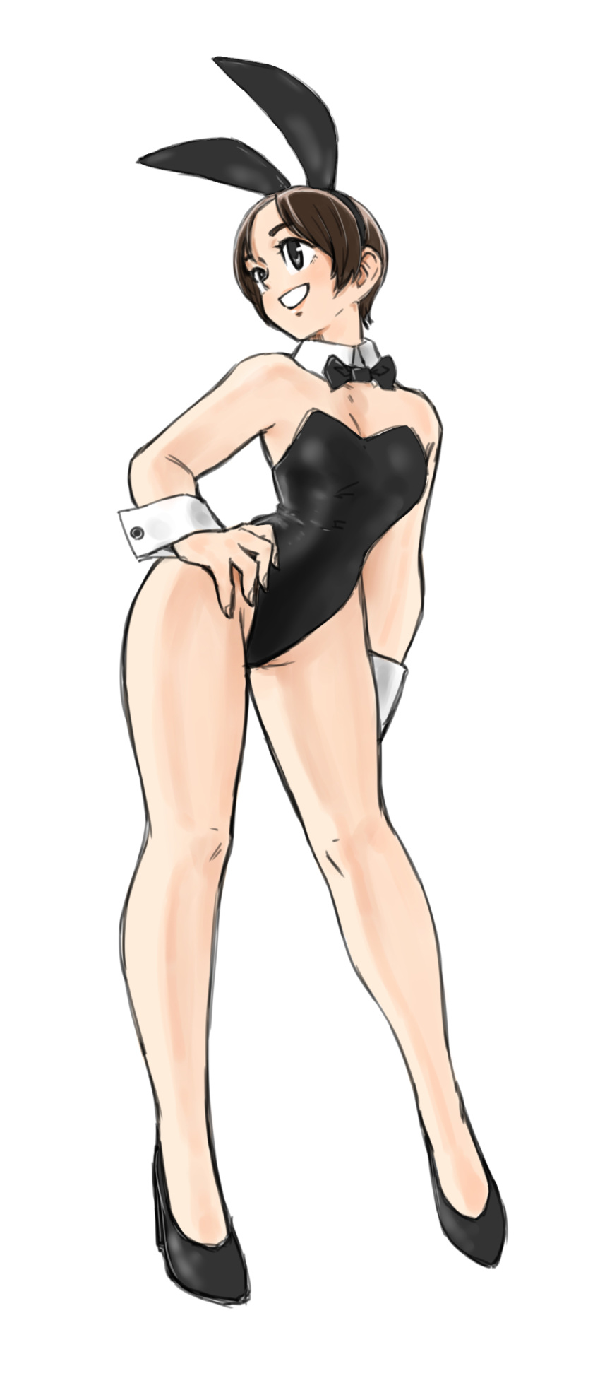 1girl, absurdres, animal_ears, asimatosinosin, bare_legs, bare_shoulders, black_bow, black_footwear