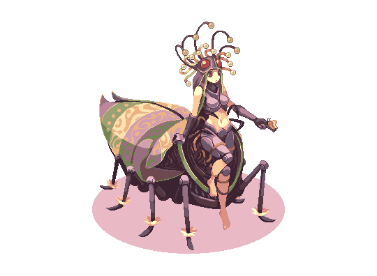 1girl, ant_girl, armor, bare_shoulders, barefoot, boobplate, breasts, brown_eyes, closed_mouth, commentary, extra_eyes, extra_legs, full_body, gauntlets, holding, insect_girl, lachlan_cartland, leg_armor, maya_(ragnarok_online), medium_breasts, midriff, monster_girl, navel, pixel_art, ragnarok_online, red_eyes, solo, standing, transparent_background, wings