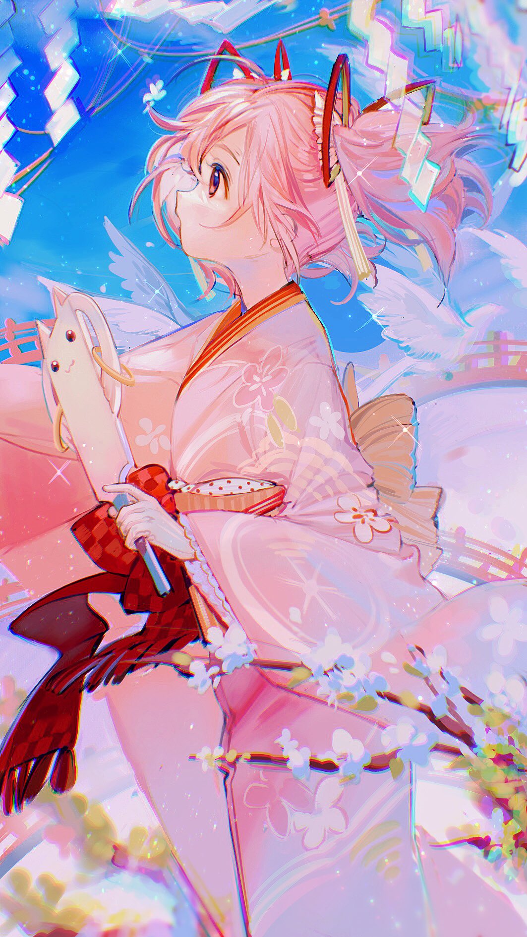 1girl, happy_new_year, highres, japanese_clothes, kaname_madoka, kimono, mahou_shoujo_madoka_magica, new_year