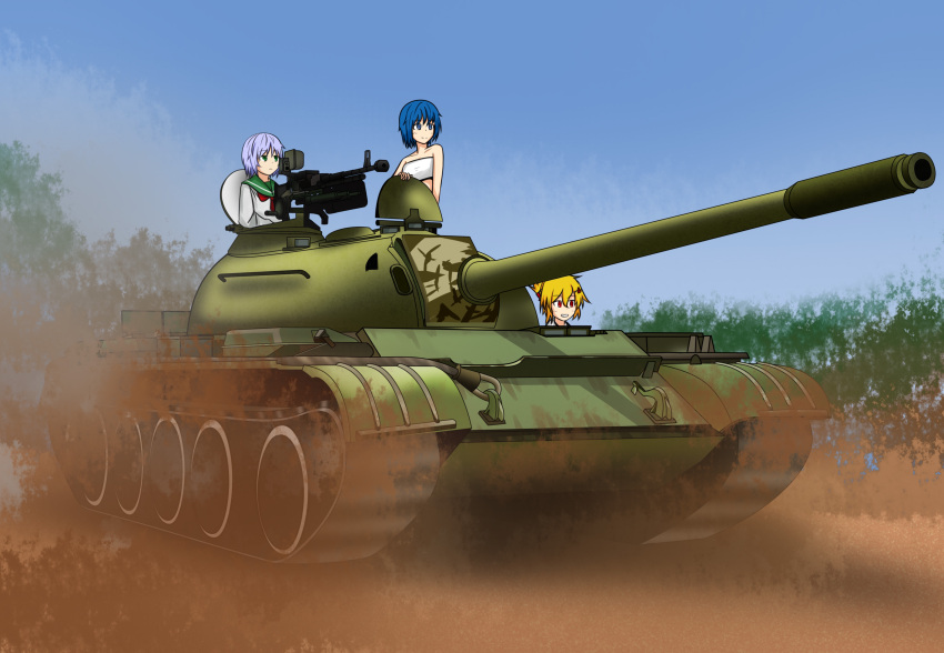3girls, absurdres, amasaki_nana, amasaki_ryouko, artist_request, blonde_hair, blue_eyes, blue_hair