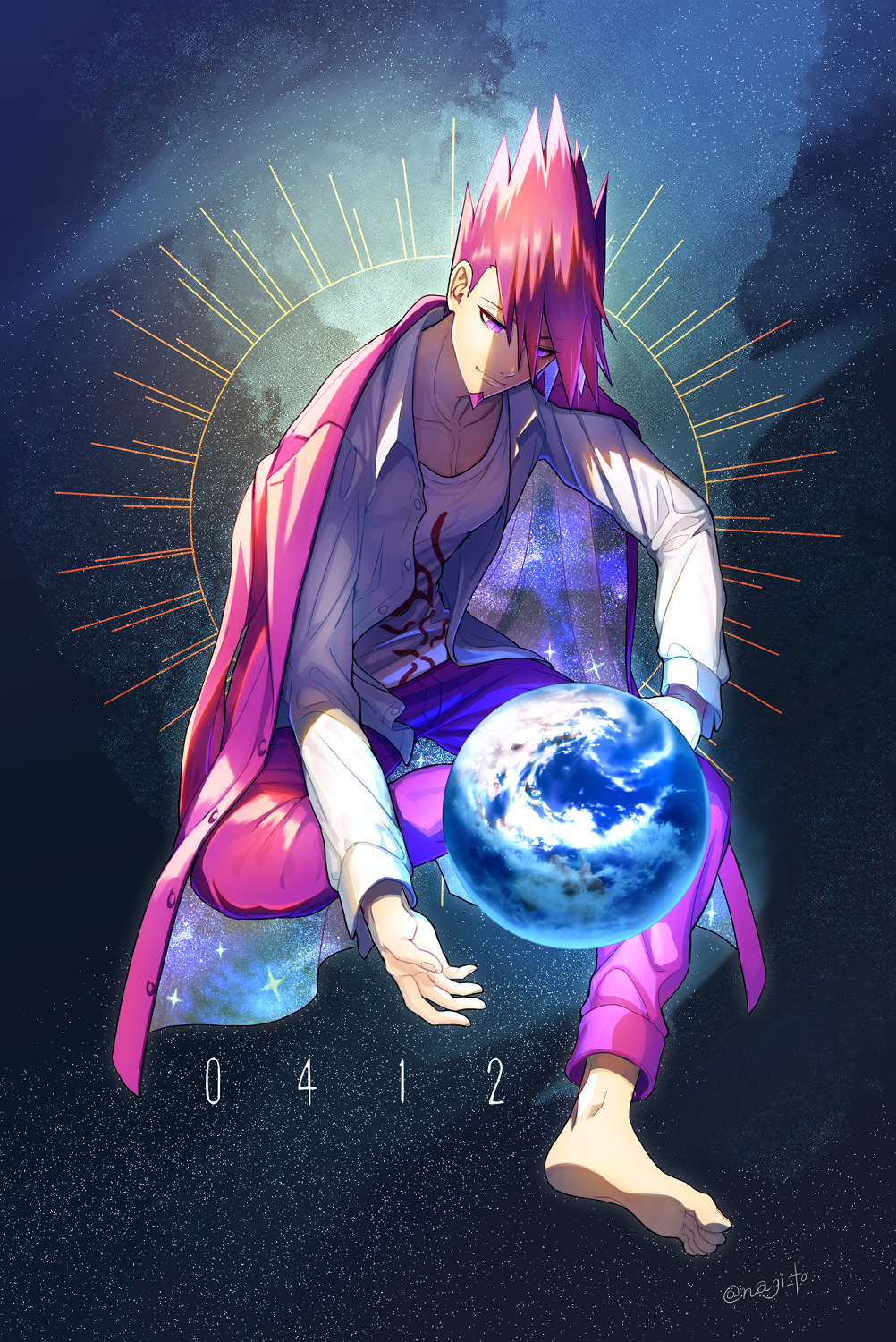 1boy, artist_name, barefoot, collarbone, commentary_request, dangan_ronpa_(series), dangan_ronpa_v3:_killing_harmony, dated