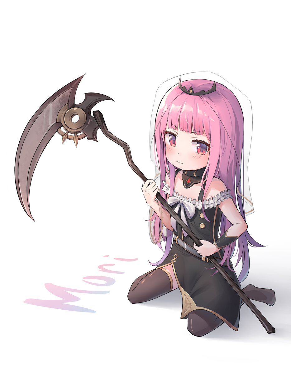 1girl, bangs, black_dress, blunt_bangs, bow, bracer, character_name, detached_collar
