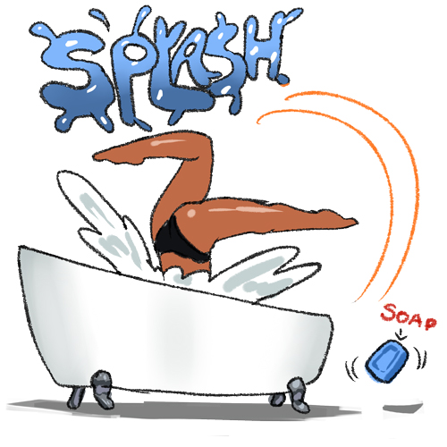 1girl, arung_samudra_(cessa), bathtub, cessa, claw_foot_bathtub, dark_skin, dark-skinned_female, english_commentary