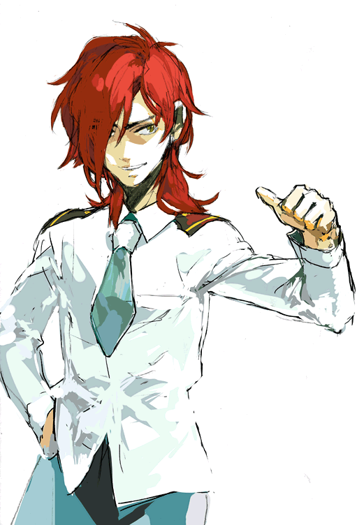 brown_eyes, captain_uniform, gundam, gundam_00, male, necktie, patrick_colasour, red_hair