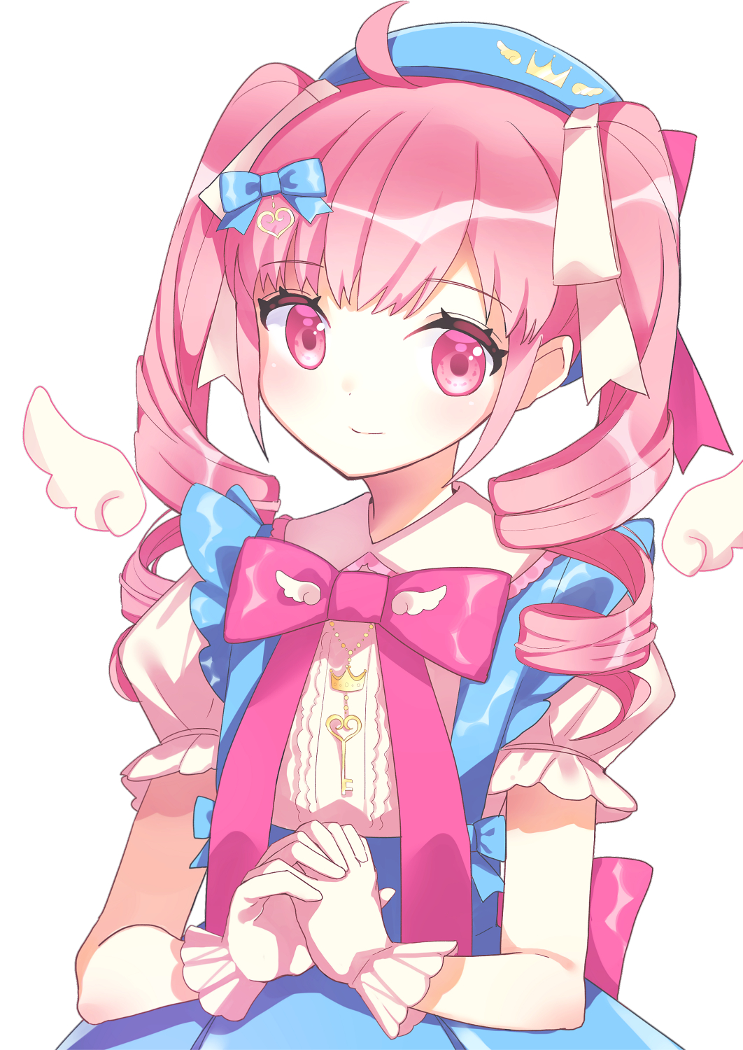 1girl, ahoge, angel_wings, bow, character_sheet, gloves, hair_bow, hair_ornament