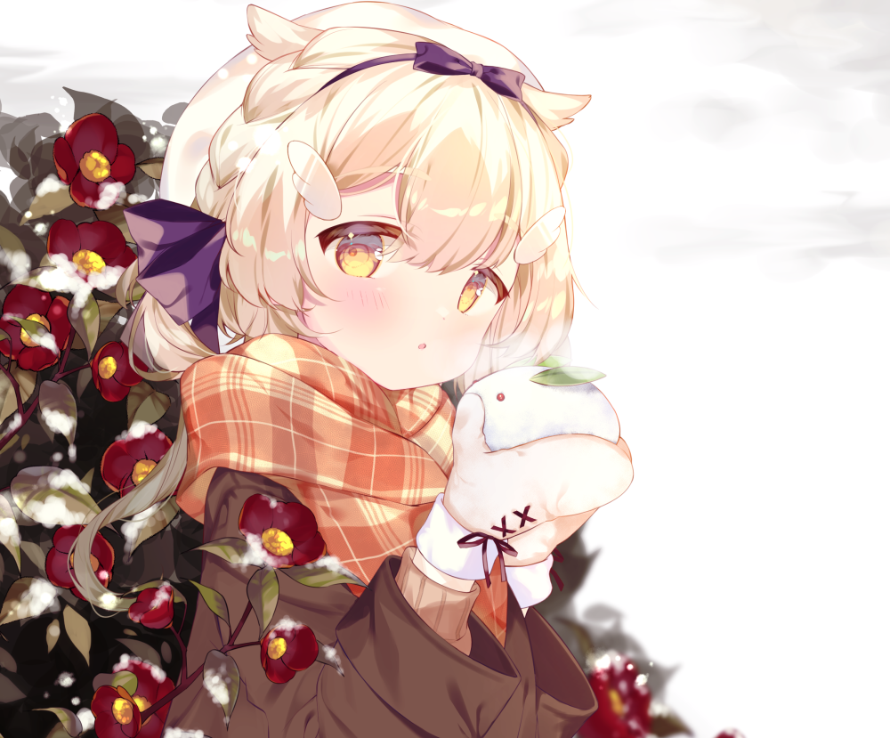 1girl, :o, bangs, black_bow, black_hairband, blonde_hair, blush, bow