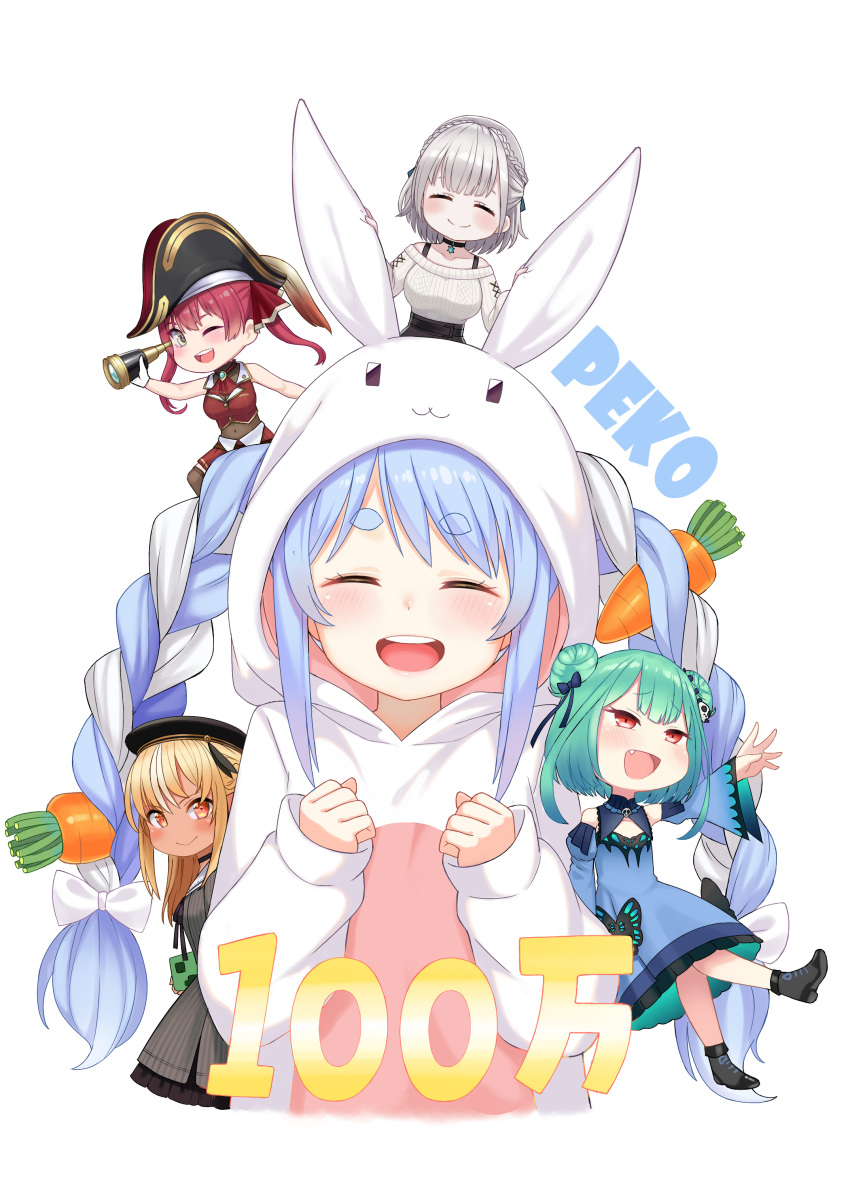 5girls, absurdres, animal_ears, atg_(wttoo0202), bangs, blue_hair, blush, braid