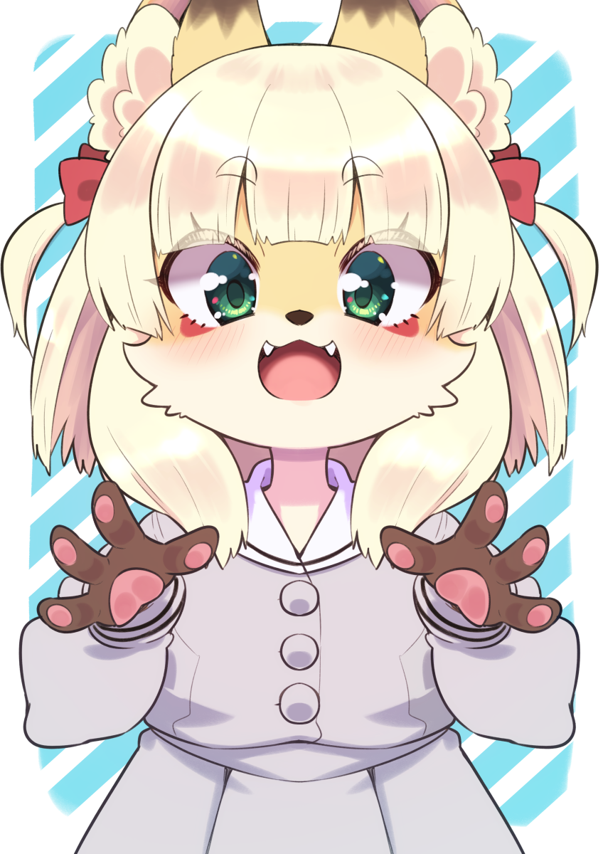 1boy, animal_ear_fluff, animal_ears, blonde_hair, dress, fangs, fox_boy, fox_ears
