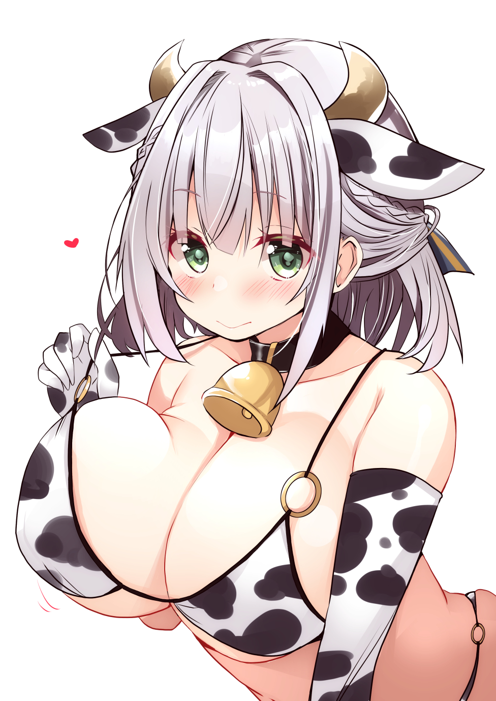 animal_ears, animal_print, bangs, bell, bell_collar, bikini, bikini_lift, bikini_top