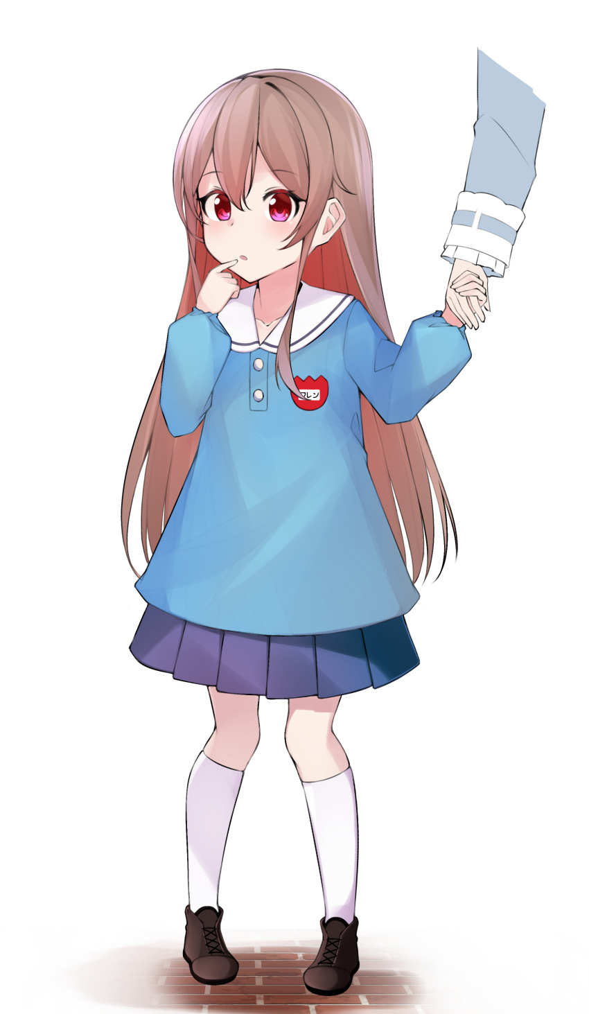 1girl, absurdres, bangs, brick_floor, brown_hair, buttons, child, commentary