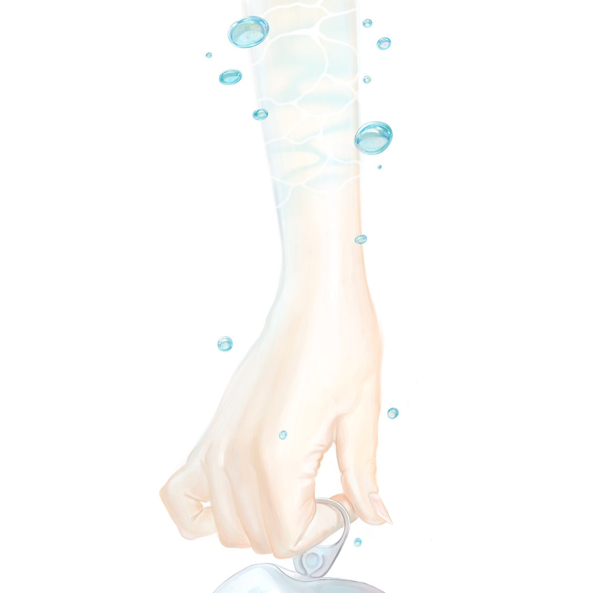 ambiguous_gender, bubble, caustics, hands, highres, mu_mashu, opening_can, original, simple_background, white_background