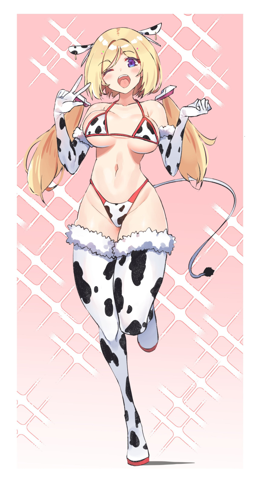 ;d, absurdres, aki_rosenthal, animal_ears, animal_print, bikini, blonde_hair, blue_eyes
