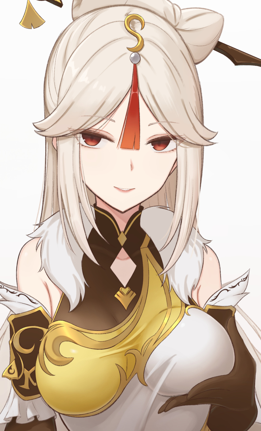 1girl, bangs, bare_shoulders, black_gloves, breast_hold, breasts, china_dress, chinese_clothes