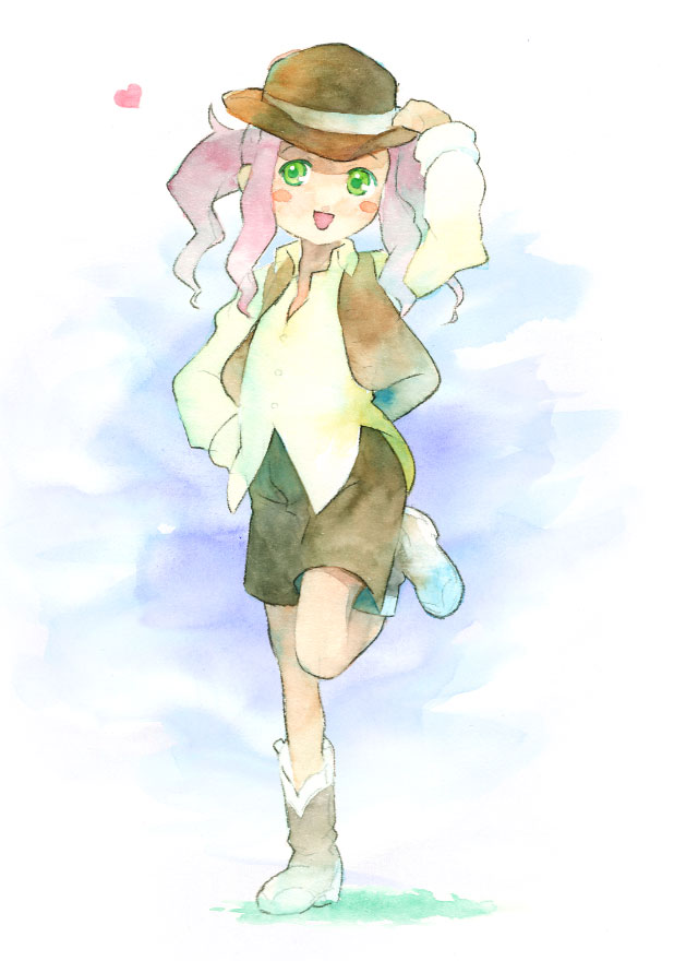 el_cazador, green_eyes, hat, lirio, nishi, pink_hair, sakenotorii