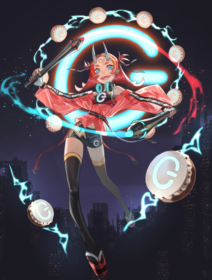 absurdres, bare_shoulders, black_legwear, blonde_hair, blue-eyes_white_dragon, city, cityscape, dive_to_zone