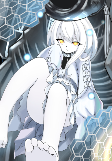1girl, alice360, azur_lane, bangs, bare_legs, barefoot, colored_skin, commentary_request