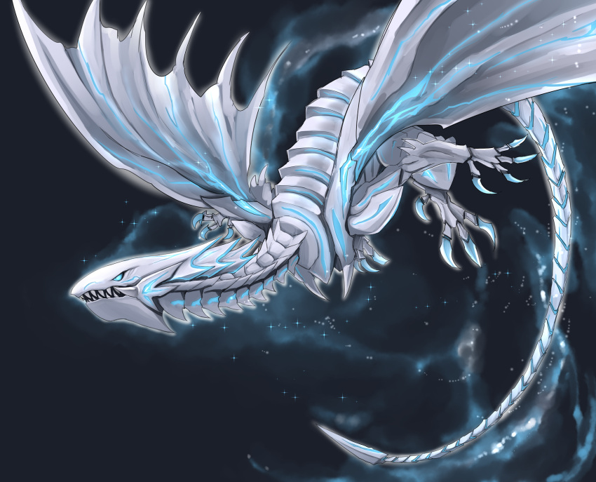 bioluminescence, blue-eyes_alternative_white_dragon, blue_eyes, claws, dragon, duel_monster, flying, highres