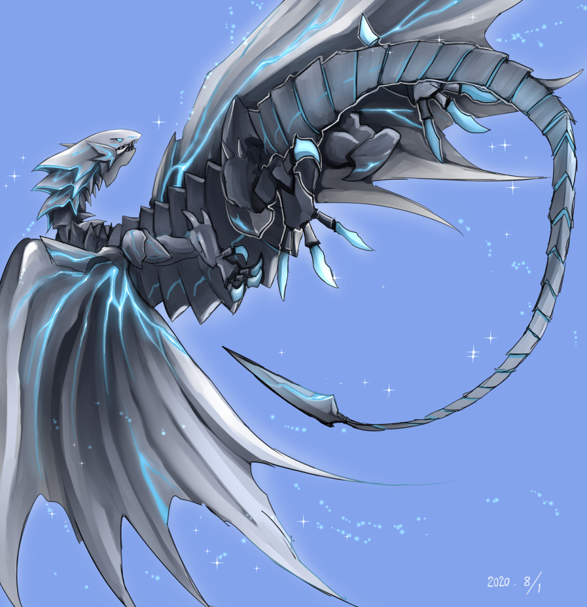bioluminescence, blue-eyes_alternative_white_dragon, blue_eyes, claws, dated, dragon, duel_monster, flying