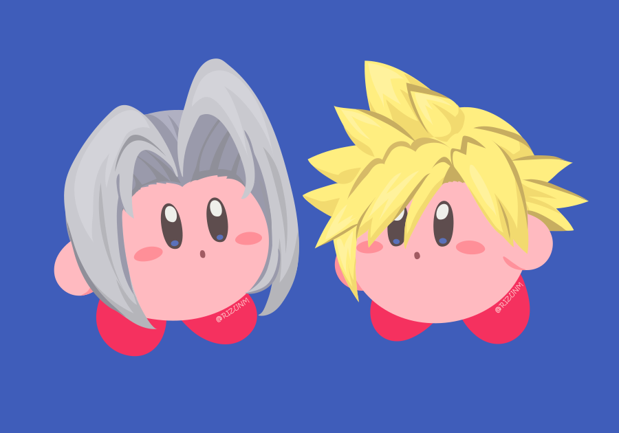 :o, bangs, blonde_hair, blue_background, blue_eyes, blush_stickers, cloud_strife, cloud_strife_(cosplay)