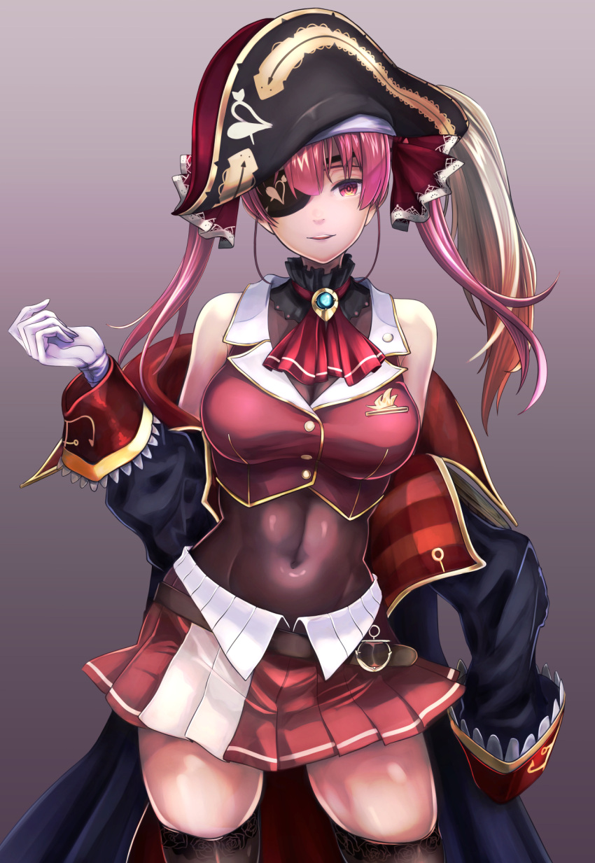 1girl, anchor_symbol, arrow_through_heart, ascot, bangs, belt, bicorne, black_choker