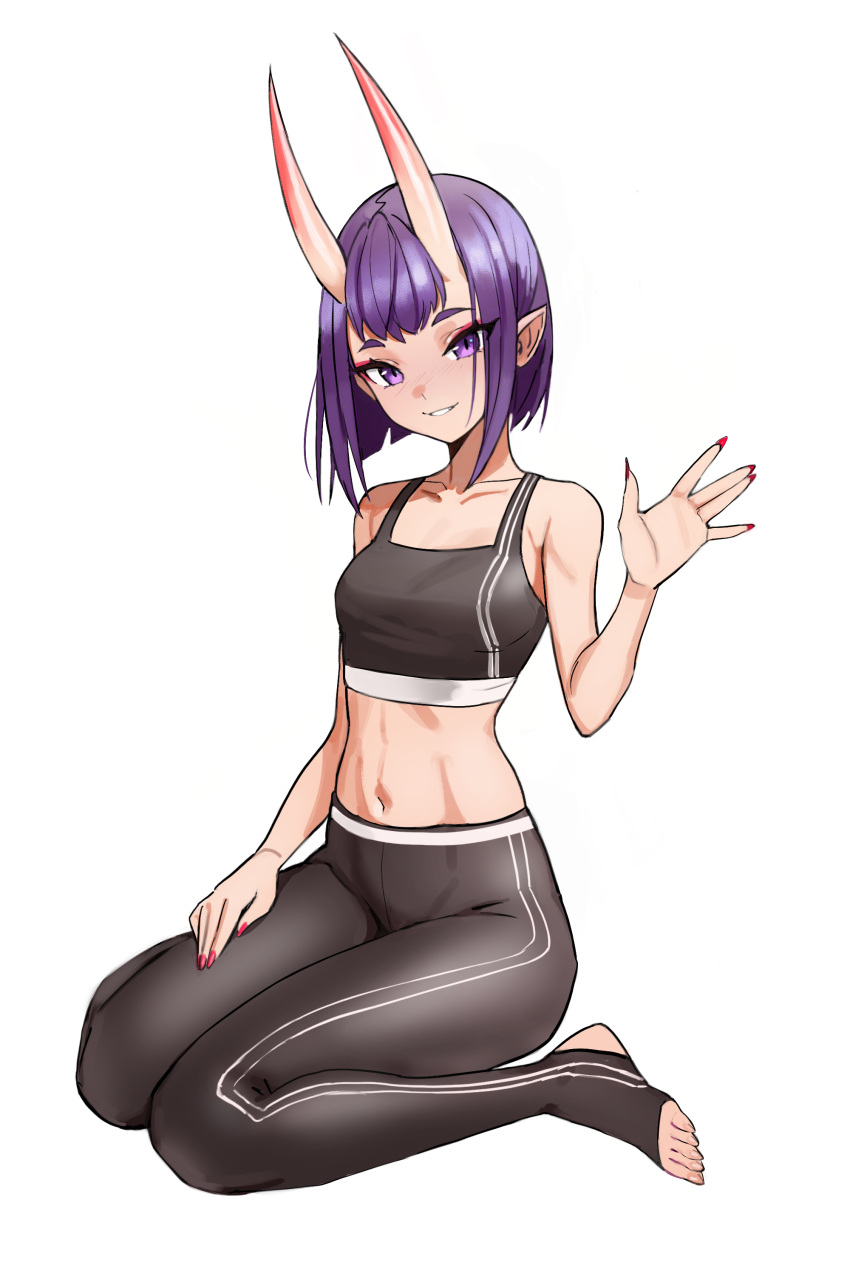 1girl, absurdres, black_bra, black_pants, blush, bra, breasts, collarbone