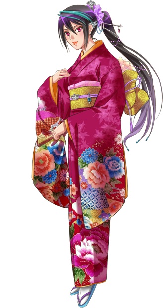 1girl, black_hair, blue_hair, blush, japanese_clothes, kimono, kouno_sachiko, long_hair