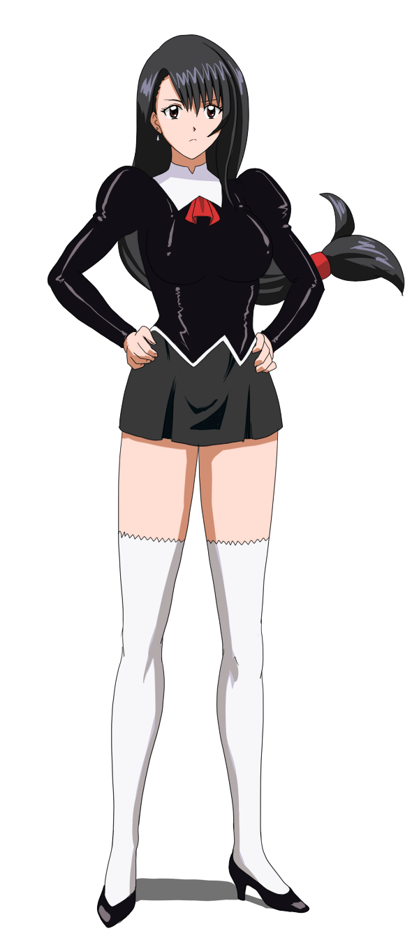 1girl, 78_(tky8), agent_aika, aika_(series), bangs, black_delmo, black_hair, black_jacket, black_skirt, breasts, closed_mouth, cosplay, cravat, crossover, crotch_seam, delmogeny_uniform, earrings, eyebrows_visible_through_hair, final_fantasy, final_fantasy_vii, floating_hair, full_body, hands_on_hips, high_heels, highres, jacket, jewelry, juliet_sleeves, large_breasts, long_hair, long_sleeves, looking_at_viewer, low-tied_long_hair, miniskirt, panties, pleated_skirt, puffy_sleeves, skirt, solo, thigh-highs, thighs, tifa_lockhart, underwear, white_panties