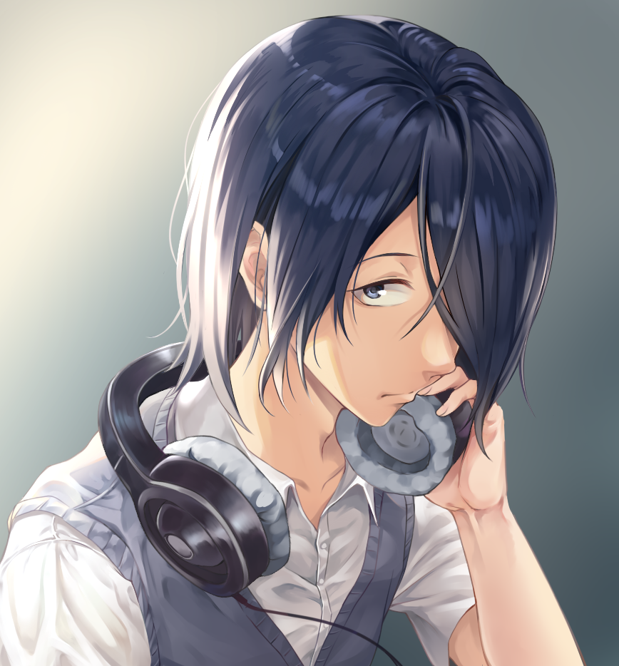 1boy, bangs, blue_eyes, closed_mouth, collarbone, collared_shirt, commentary_request, dress_shirt