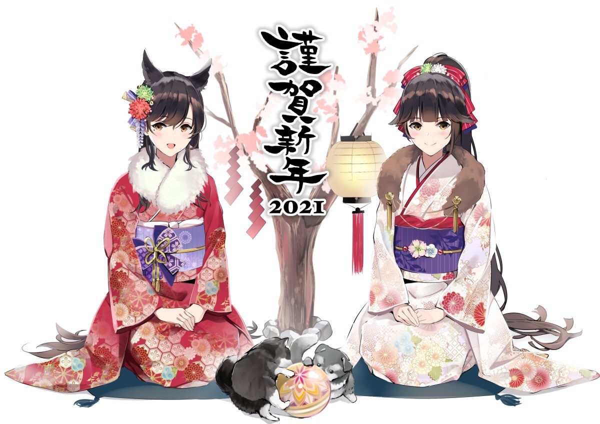2girls, alternate_costume, animal, animal_ears, ann_(ann58533111), atago_(azur_lane), azur_lane, black_hair