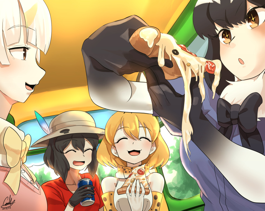 +_+, 4girls, :o, ^_^, absurdres, animal_ears, bangs, bare_shoulders