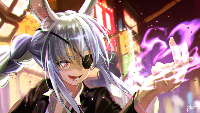 animal_ears, braid, city_lights, cosplay, eyepatch, formal, highres, hikosan
