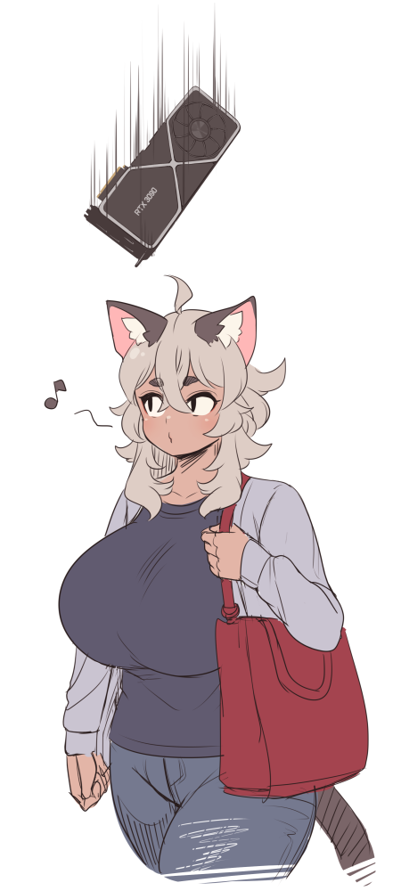 1girl, ahoge, animal_ears, bag, breasts, clueless, dark_skin, dark-skinned_female