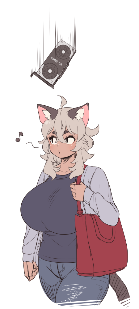 1girl, ahoge, animal_ears, bag, breasts, clueless, dark_skin, dark-skinned_female