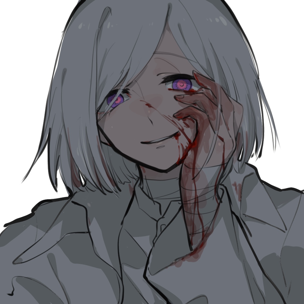1boy, akahito_(akaironotanin), akudama_drive, backlighting, bandaged_arm, bandaged_neck, bandages, blood