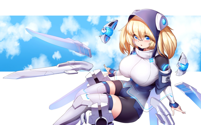 1girl, bangs, bike_shorts, blonde_hair, blue_eyes, blush, breasts, cho!cho!