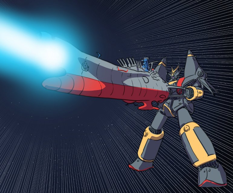 crossover, emphasis_lines, firing, gunbuster, mecha, niiyan, one-eyed, science_fiction