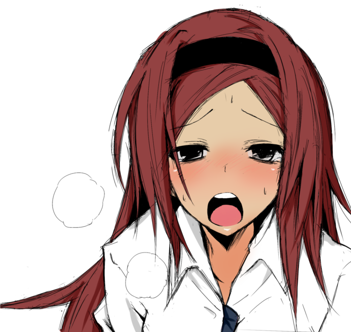 1girl, breasts, breath, flushed, hairband, horie_nao, medium_breasts, mm_(mm_chair)