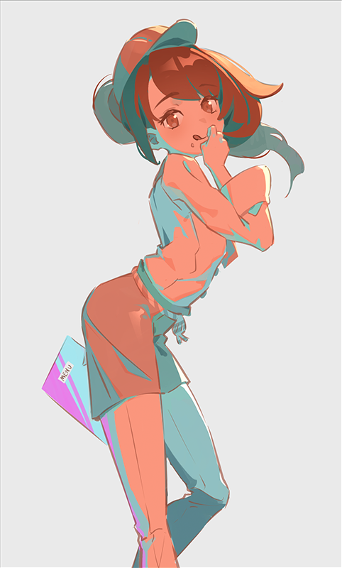 1girl, alternate_costume, apron, arched_back, bangs, blush, breasts, brown_eyes