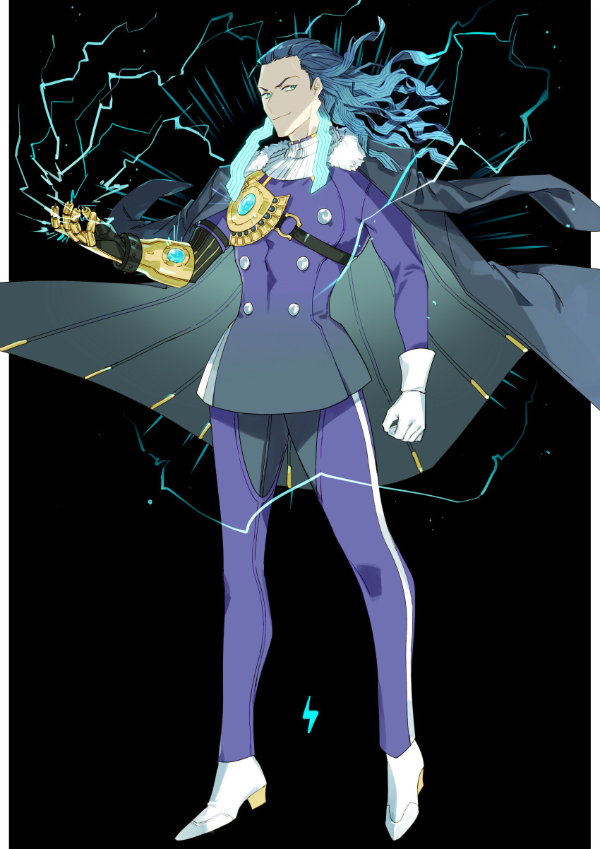 1boy, absurdres, aooni, bangs, black_background, black_hair, blue_eyes, blue_hair
