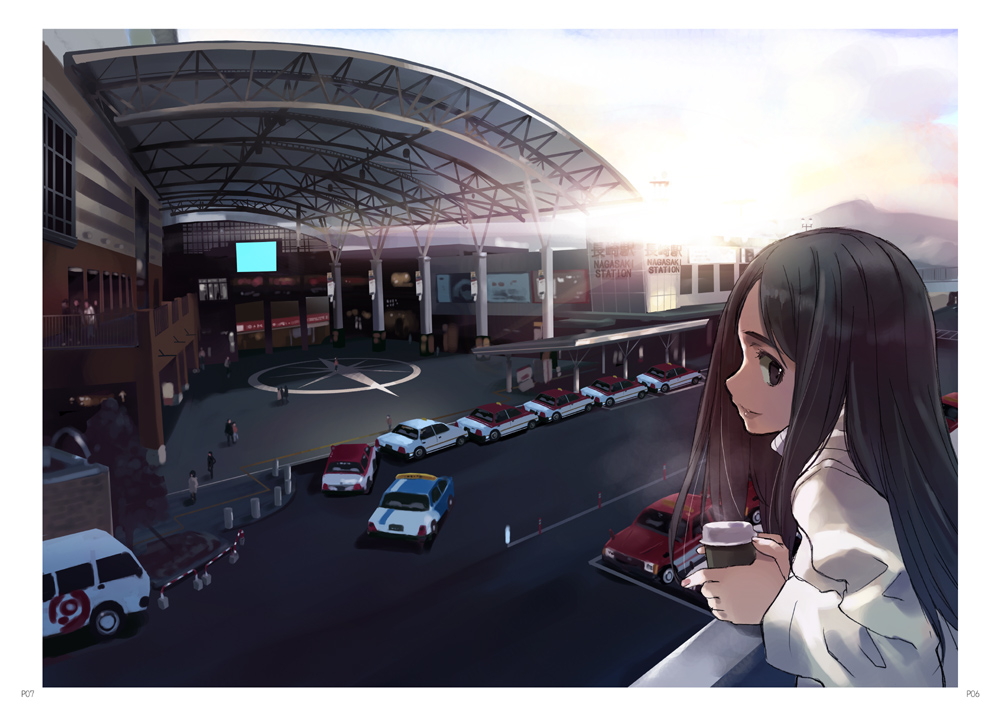 black_hair, coffee, matsumoto_noriyuki, motor_vehicle, nagasaki, original, real_world_location, taxi