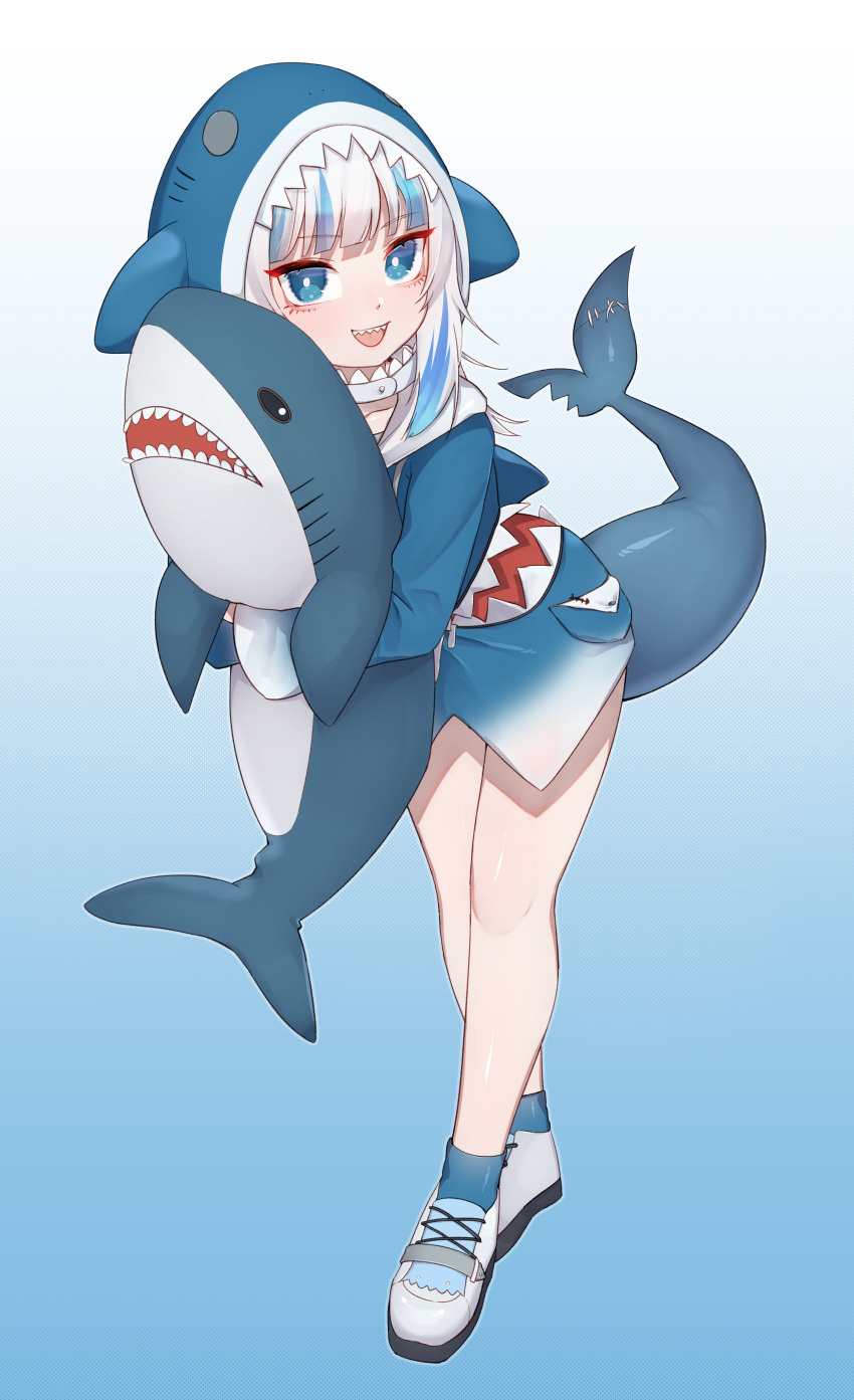 1girl, absurdres, animal_costume, animal_hood, bangs, blue_background, blue_eyes, blue_hair