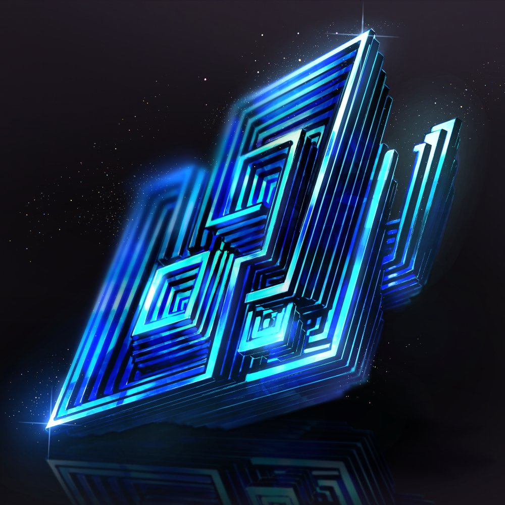 bismuth, black_background, blue_theme, blurry, cluseller, commentary_request, crystal, glint, light_particles, no_humans, original, reflection, shiny, simple_background, still_life