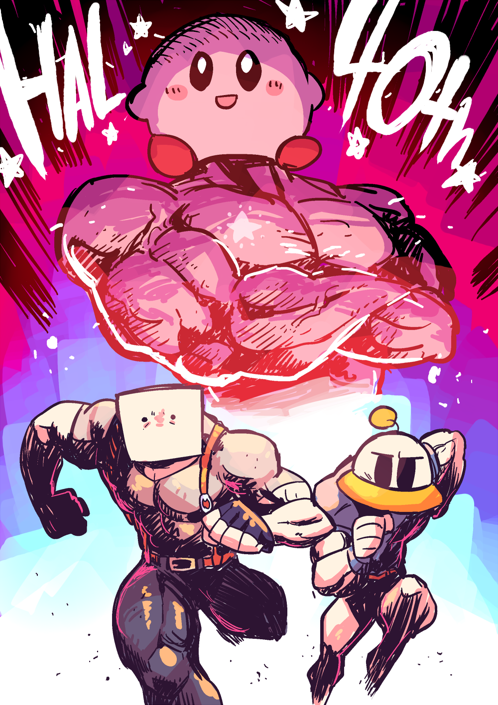 3boys, abs, anniversary, biceps, blush_stickers, boxboy!, colored_skin, company_connection