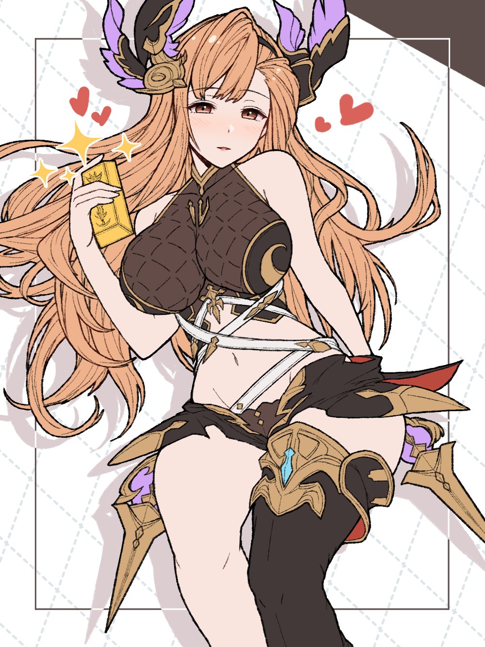 1girl, bangs, bare_shoulders, black_legwear, black_shorts, blush, breasts, brown_eyes